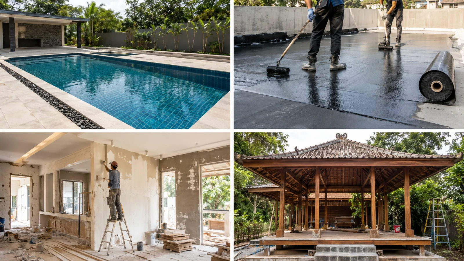 Specialized Works PT GNBD - swimming pool waterproofing renovation wooden house joglo gazebo